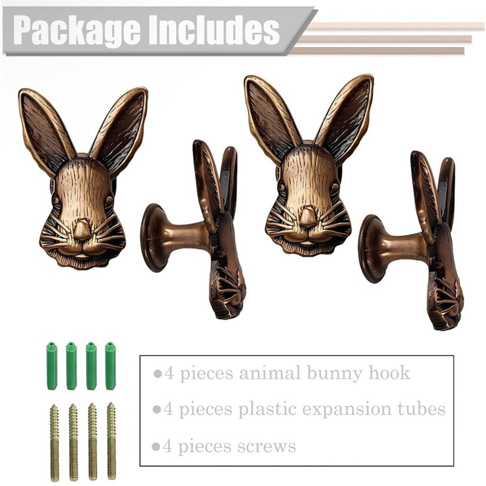 4 Bronze Rabbit Wall Hooks - Picture 3 of 5